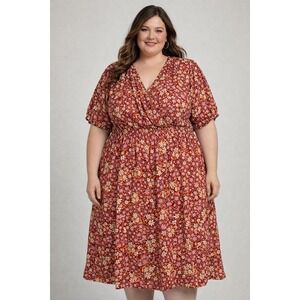 Draper James RSVP Red Floral Print Plus Size Dress 2X Short Sleeve V-Neck